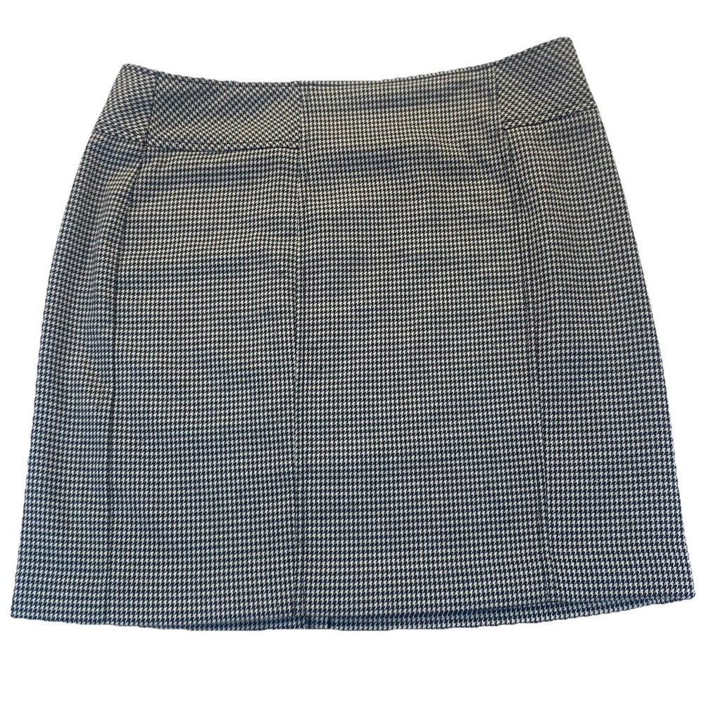 Loft Houndstooth 12 Mini Skirt Black White Back‎ Slit & Zip Officecore Academia